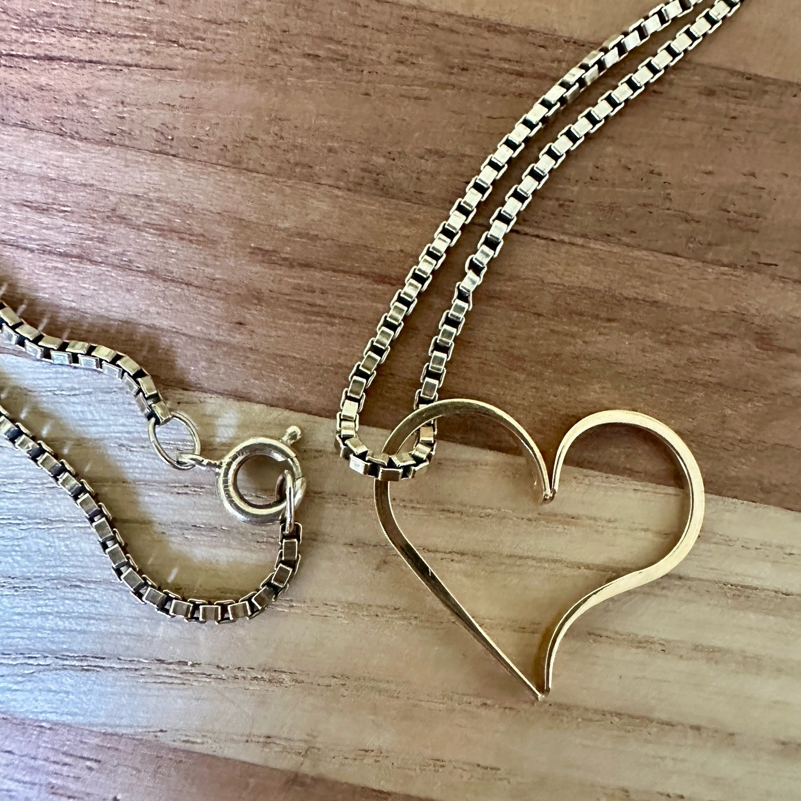 Vintage Pendant Necklace 15 Inch Open Heart 1/20 12k GF Gold Filled Box Chain