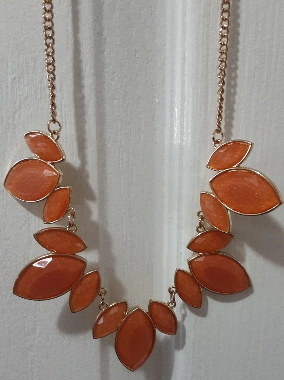 Opalescent Orange marquis necklace vintage goldtone hypo allergenic gift NWT