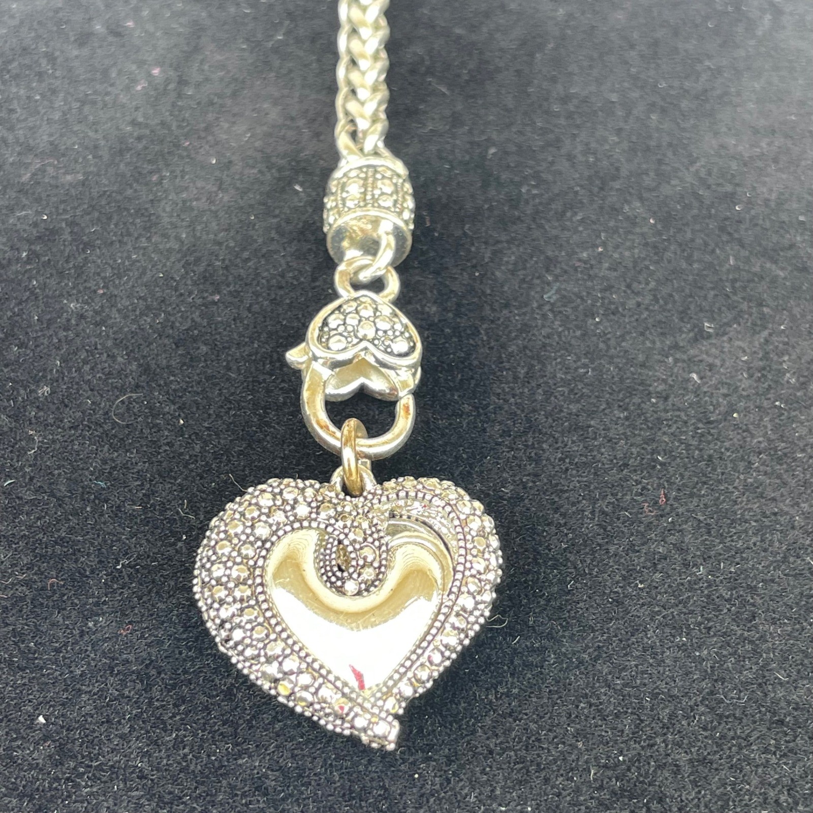 Brighton Heart Charm Wheat Chain Bracelet Silver Tone Ornate Braided 7.5 Inch