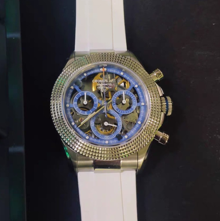 CRONUSART Men Chronograph Watch 42mm Automatic Mechanical Wristwatch Skeleton