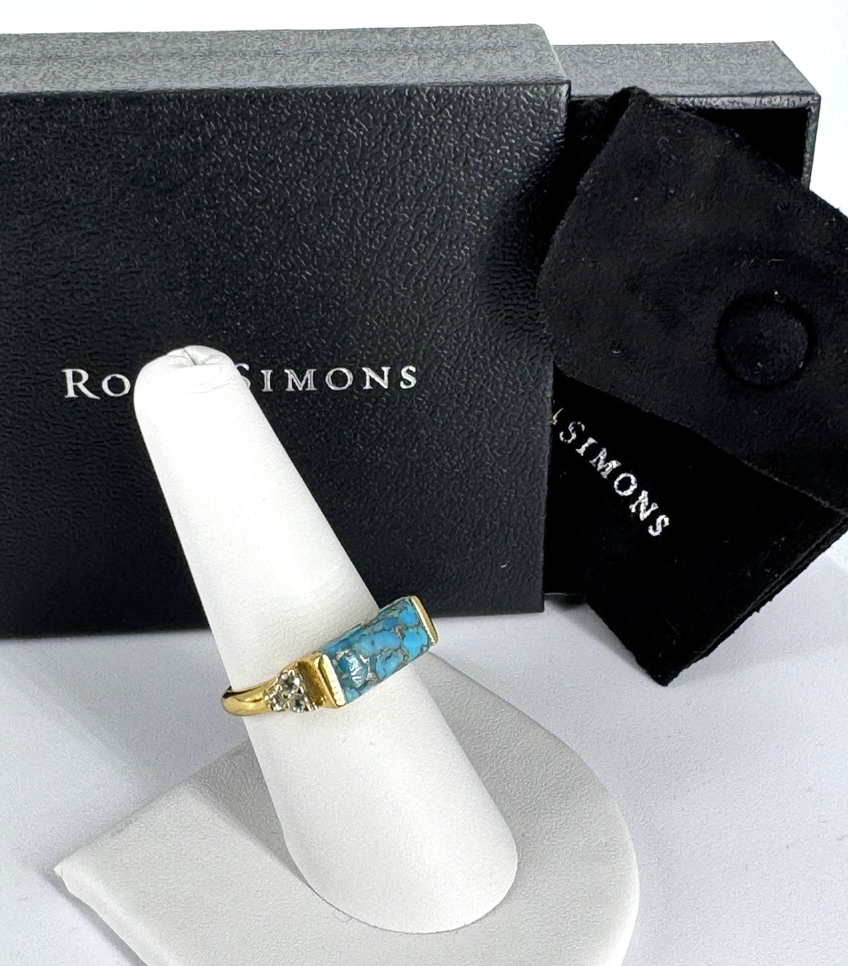 Ross Simons Turquoise & Topaz Ring Size 8.25 in 18kt Gold Over Sterling 4.58g