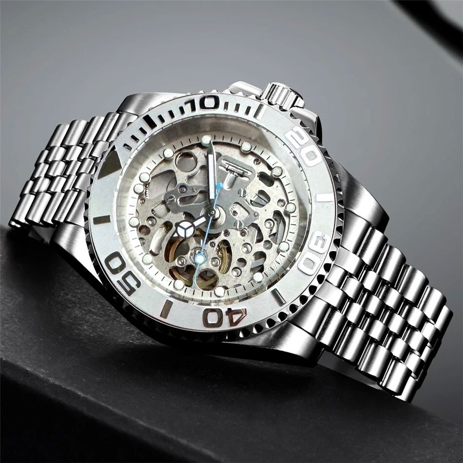 40mm Sterile Luminous Skeleton Dial NH70A Automatic Mens Watch Sapphire Glass