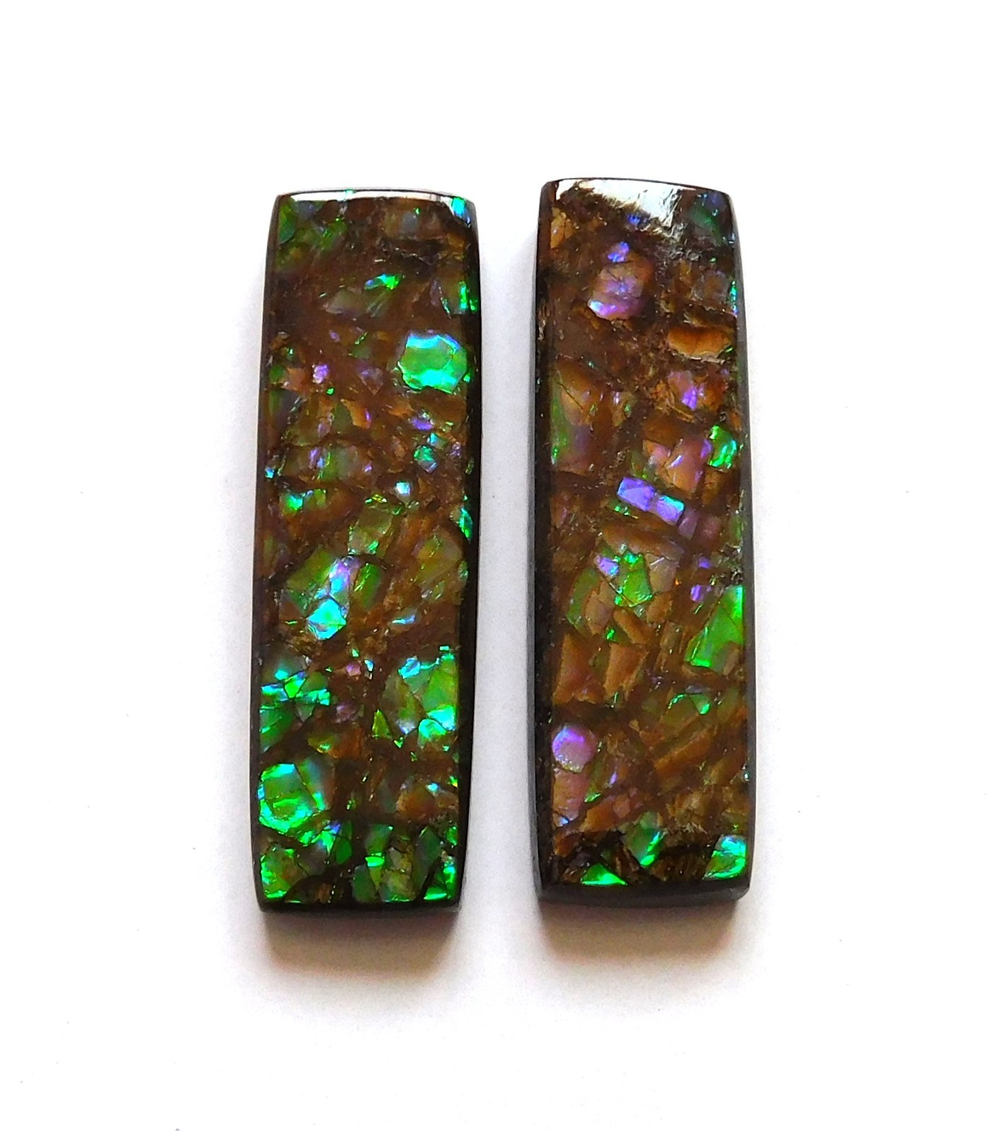 34.85 Cts Natural Ammolite (31.4mmx9.5mm each) Loose Cabochon Match Pair CE20