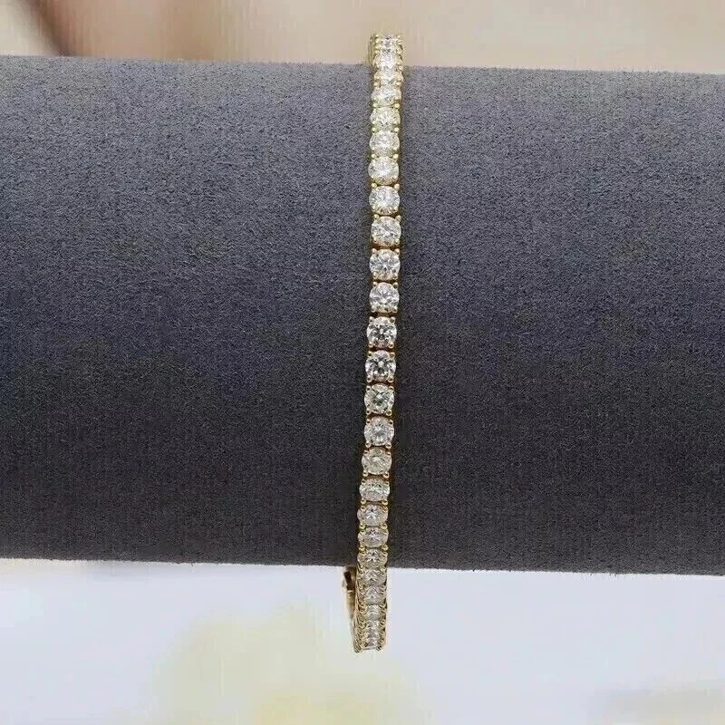 3.55CT Round GHI/VS-SI Natural Diamond Tennis Bracelet 14k Yellow Gold For Mom