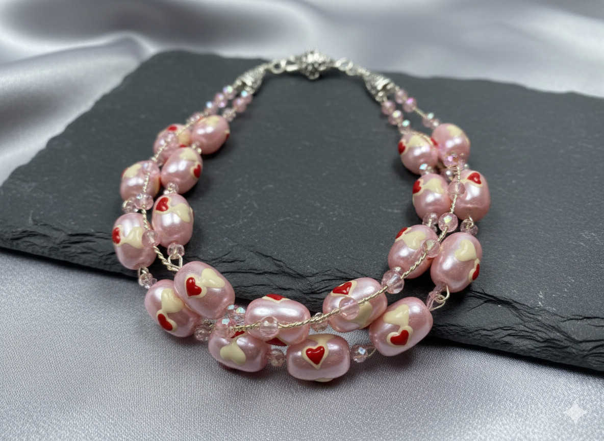 13mm Pink Glass Heart Beads 20pcs | Handmade Painted Jewelry Craft DIY