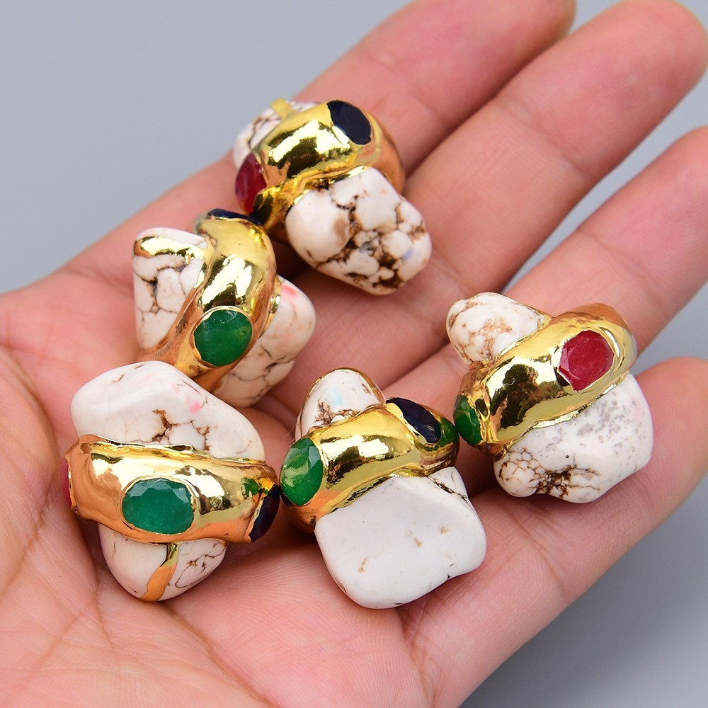 Big 5 Pcs White Turquoise Freeform Nugget Mix Jades Paved Spacer Beads For DIY