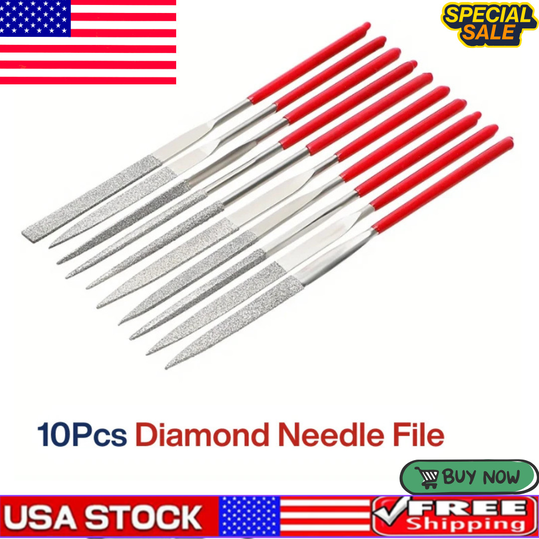 10pc Diamond Needle File Set Titanium Plated Jewelry Glass Stone Metal Tool 140m