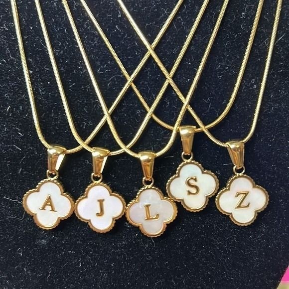 Gold Plated 18K Stainless Steel Initial Z Mother Of Pearl Pendant 18″ Necklace