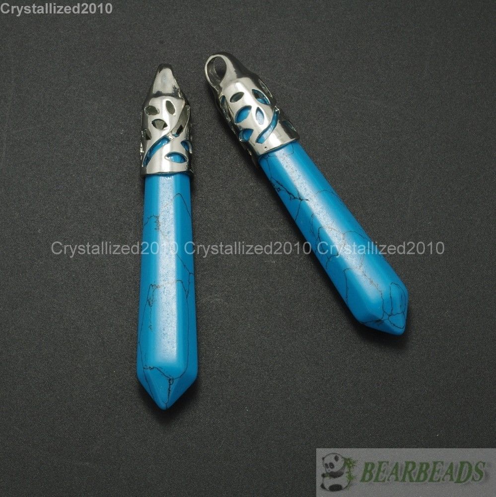Natural Gemstone Long Hexagonal Pointed Reiki Chakra Healing Pendant Beads Pick