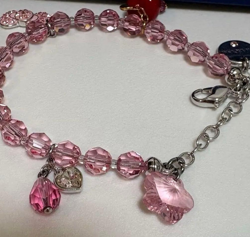 Unused Swarovski Hello Kitty Charm Bracelet Pink Crystal 20cm 7.9″ Rare Gift Box