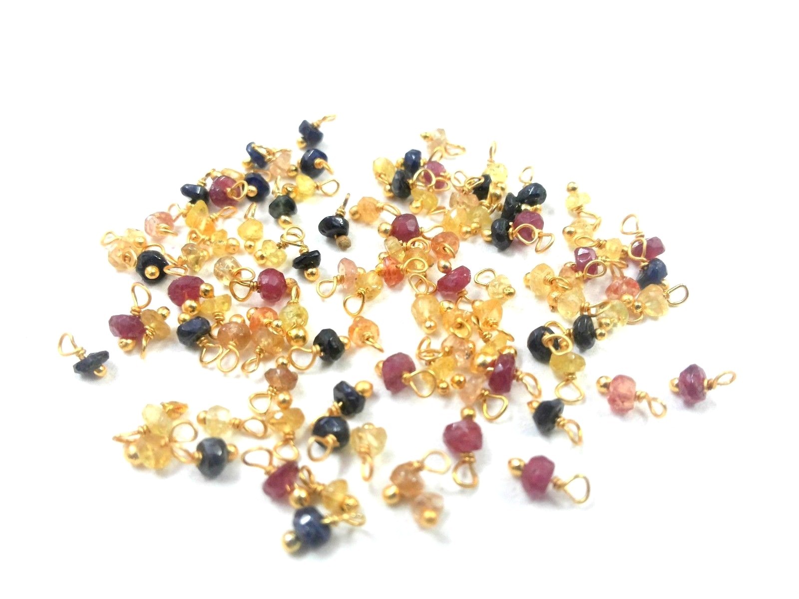 50 Pcs Natural Multi Sapphire Rondelle Faceted 3-4mm Beads, Gold Wire Wrapped