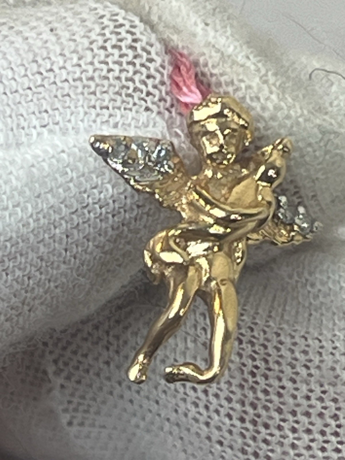 vtg made in Italy 2 gram 14k gold/6Diamond guardian angel pendant sparkly