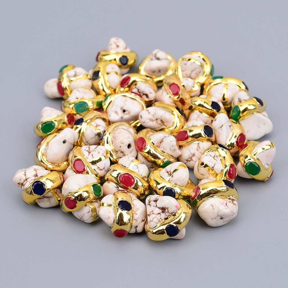 Big 5 Pcs White Turquoise Freeform Nugget Mix Jades Paved Spacer Beads For DIY
