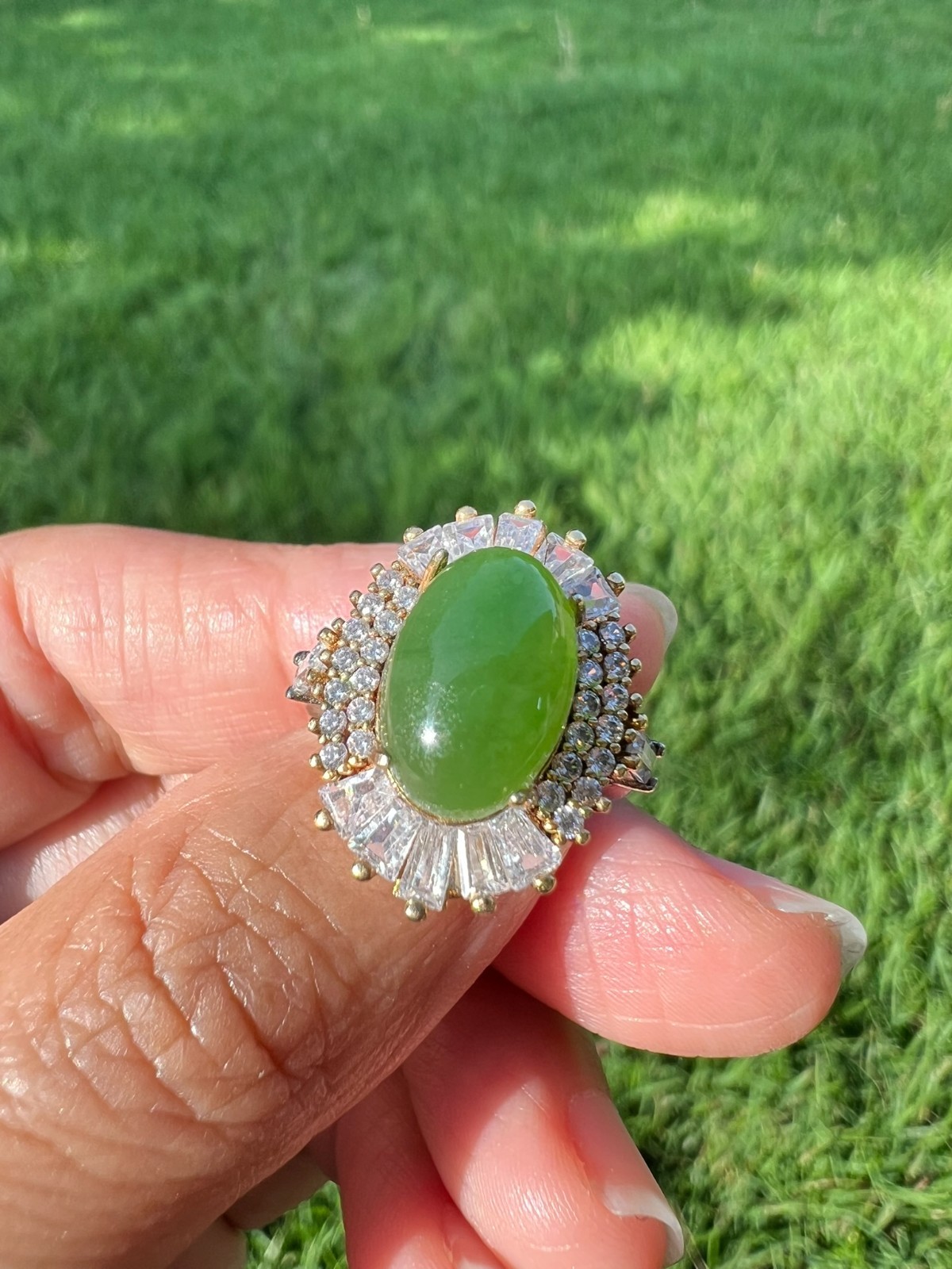 Rich Green Genuine Nephrite Jade Cabochon Ring B02 R