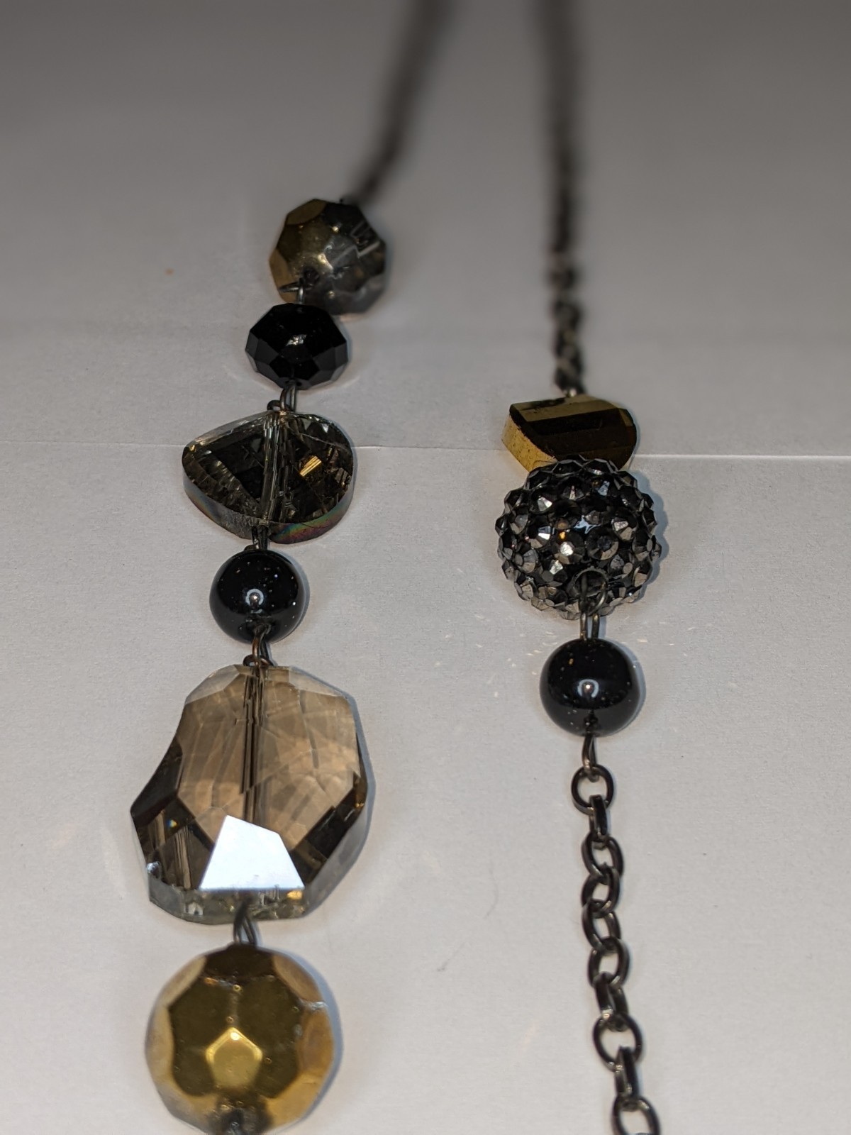 Women Necklace 2 Strand Black Gray Yellow Beads Stone Costume Jewelry Statement