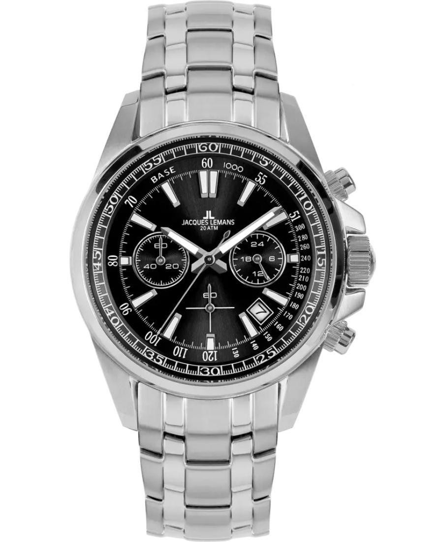 JACQUES LEMANS Men Quartz Casual Watch Classic Dress Black Dial Waterproof Round