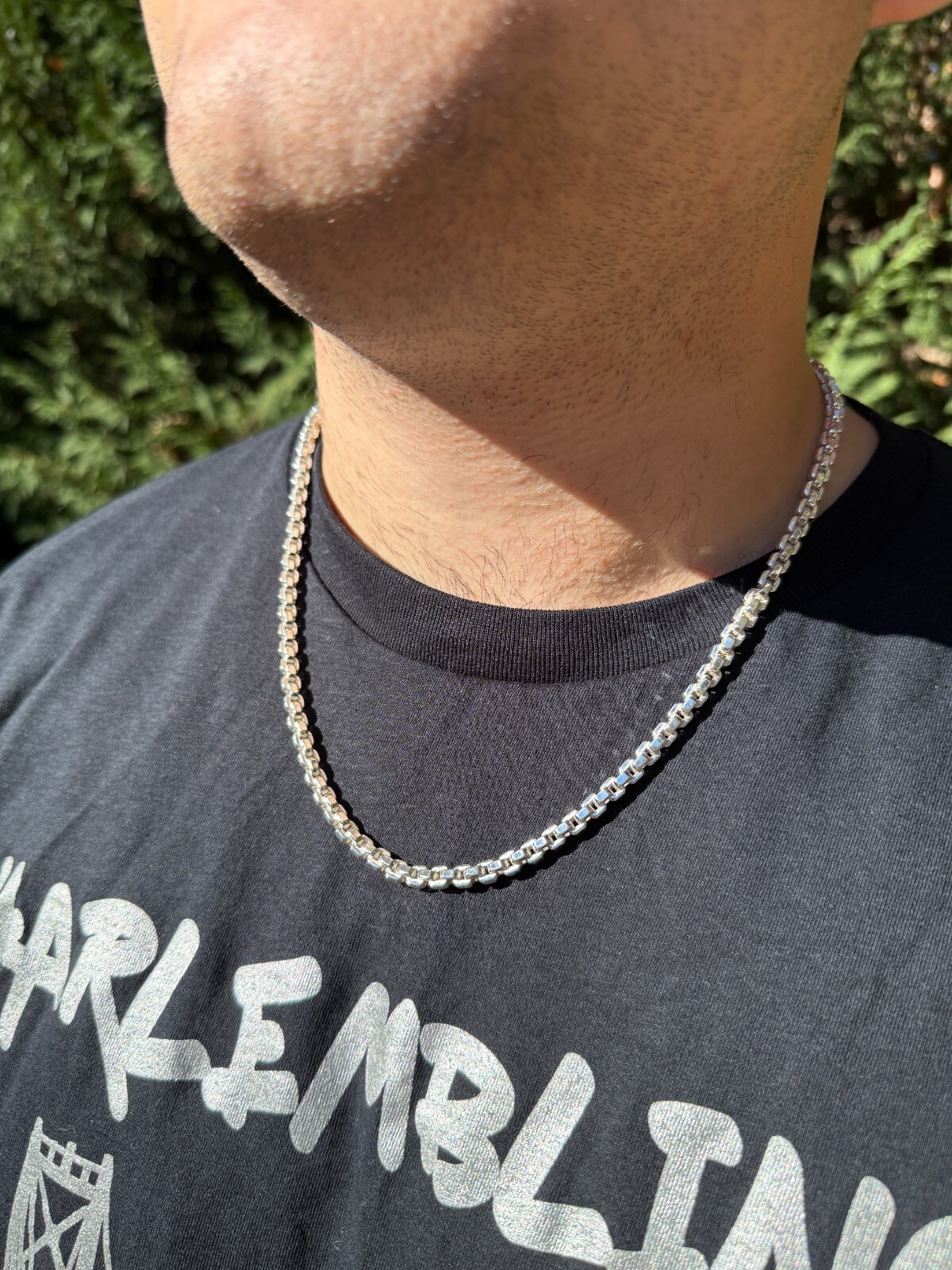 Real 925 Sterling Silver 5mm Men’s Puff Box Rolo Hermes Link Chain Necklace