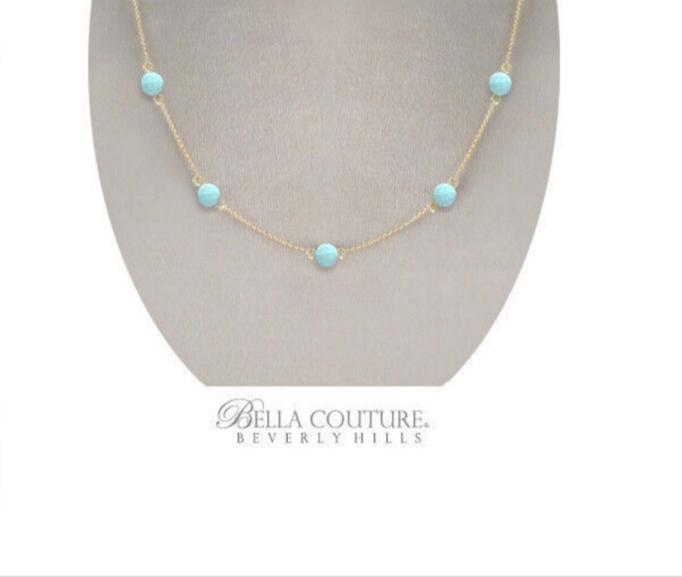 NEW BC® 14K YELLOW GOLD SLEEPING BEAUTY NATURAL TURQUOISE 3MM CHARM NECKLACE 24″