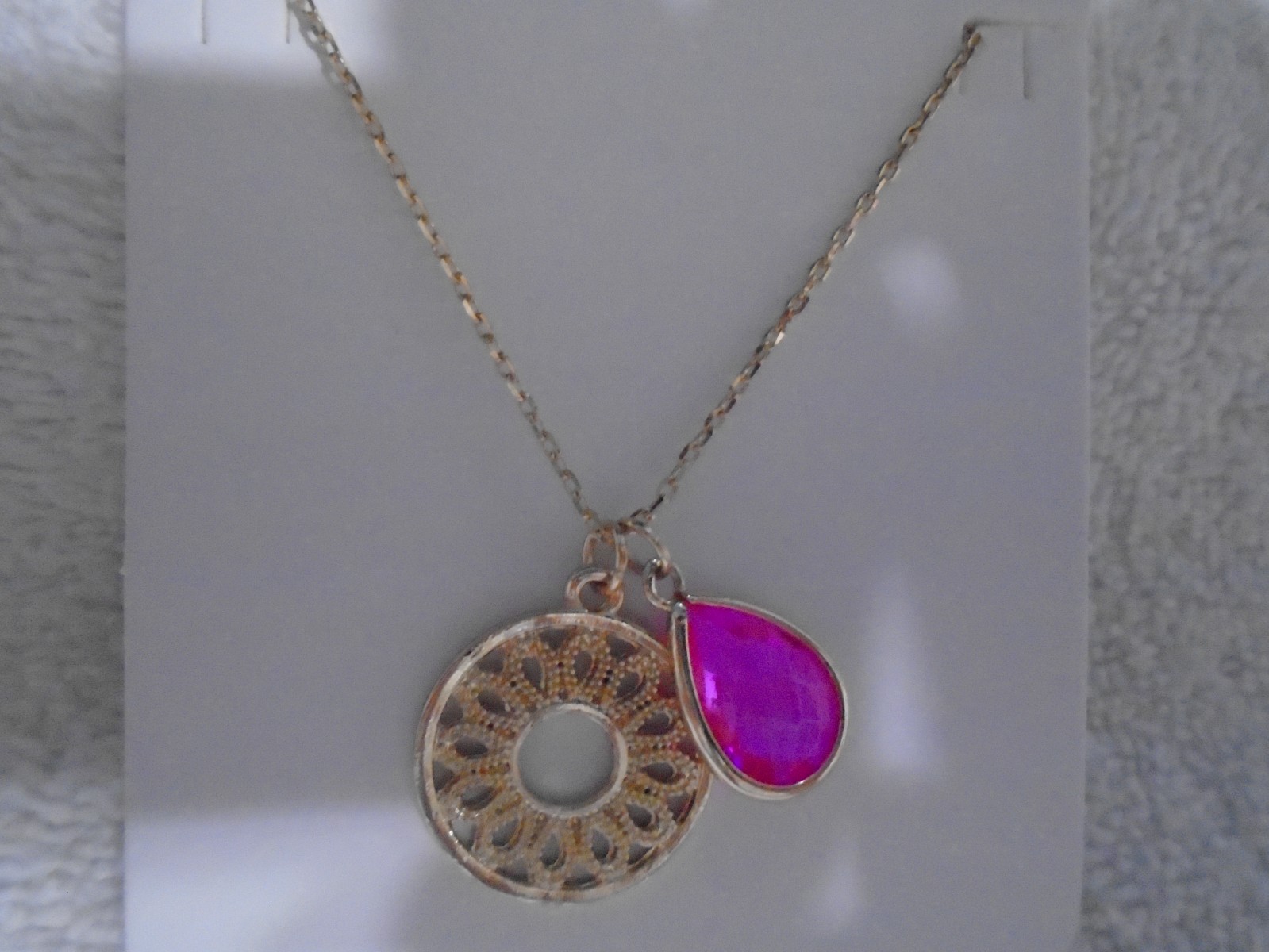 NEW Gold Chain 16″ +3″ Extender Gold Circle of Life & Pink Gemstone Pendant