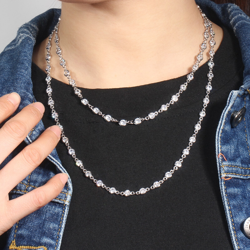 CZ Chain Link Long Choker Necklace Costume Rose Gold Plated Jewelry Accessories