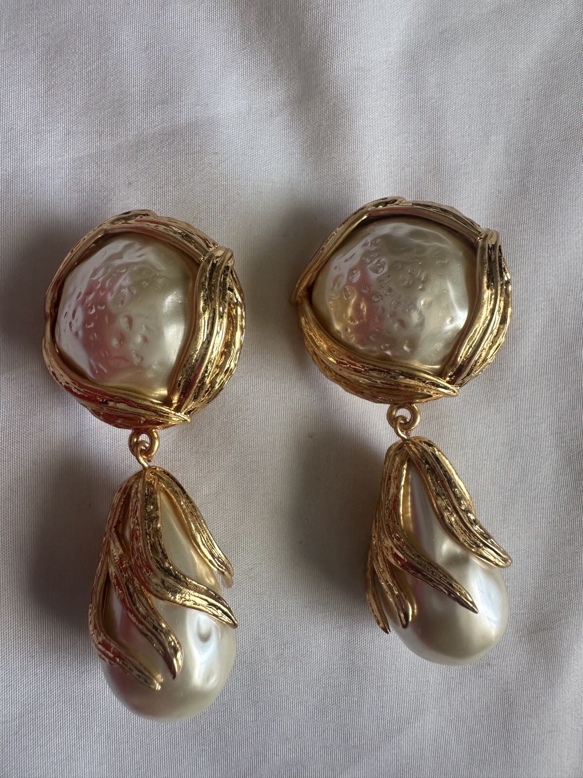 Vintage YVES SAINT LAURENT Ysl by Robert Goossens Ornate Pearl Drop Earrings