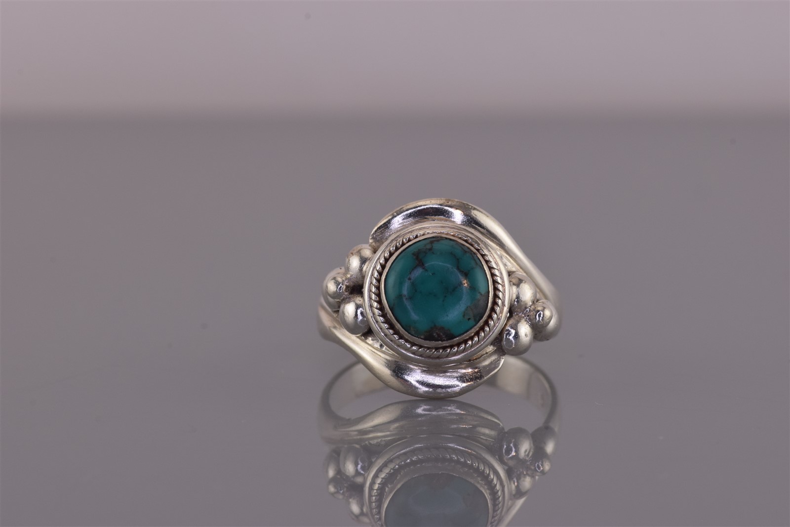 Sterling Silver Blue Turquoise Beaded Flower Accented Band Ring 925 Sz: 5