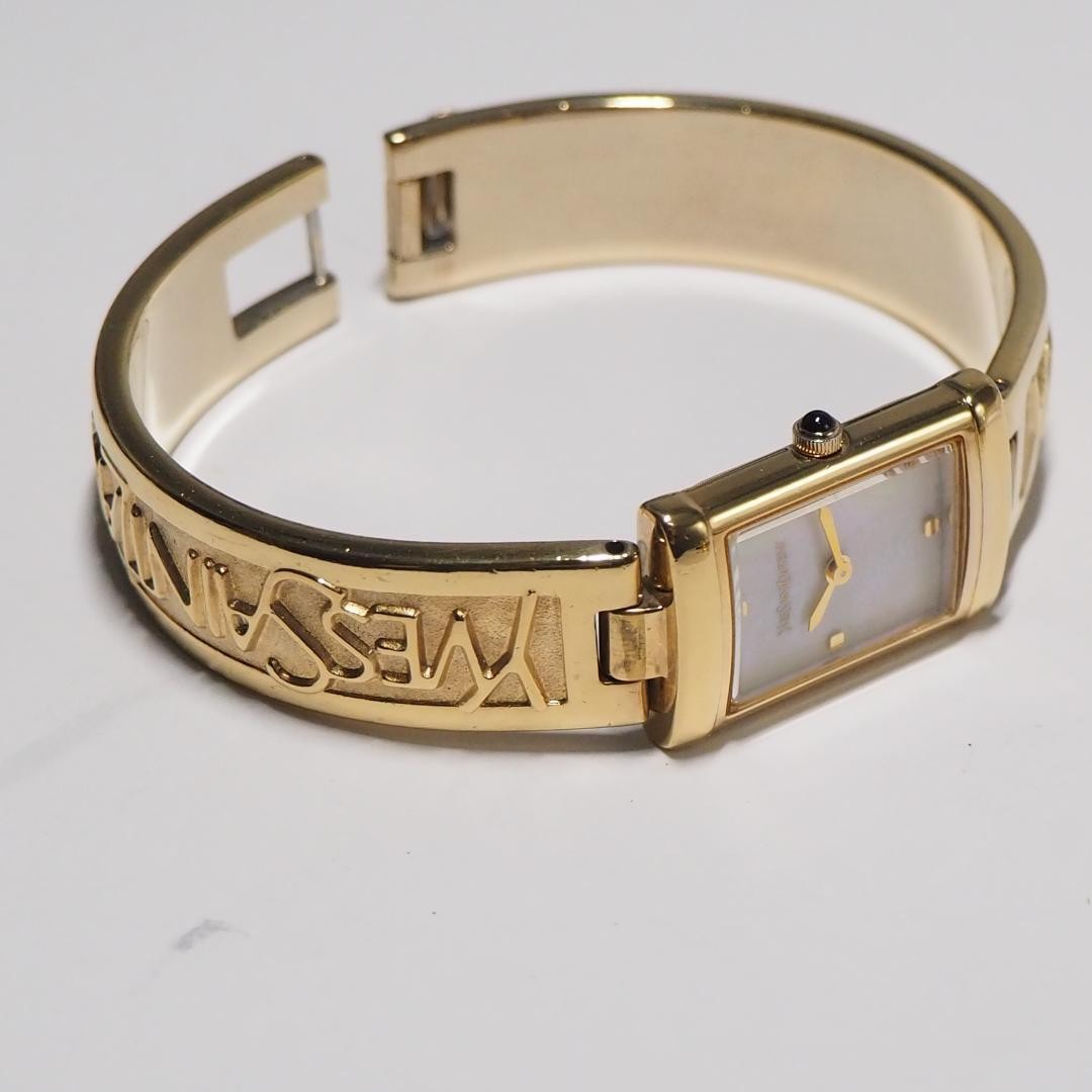 Yves Saint Laurent Square Shell Dial Bangle Watch White H922 Japan 075749
