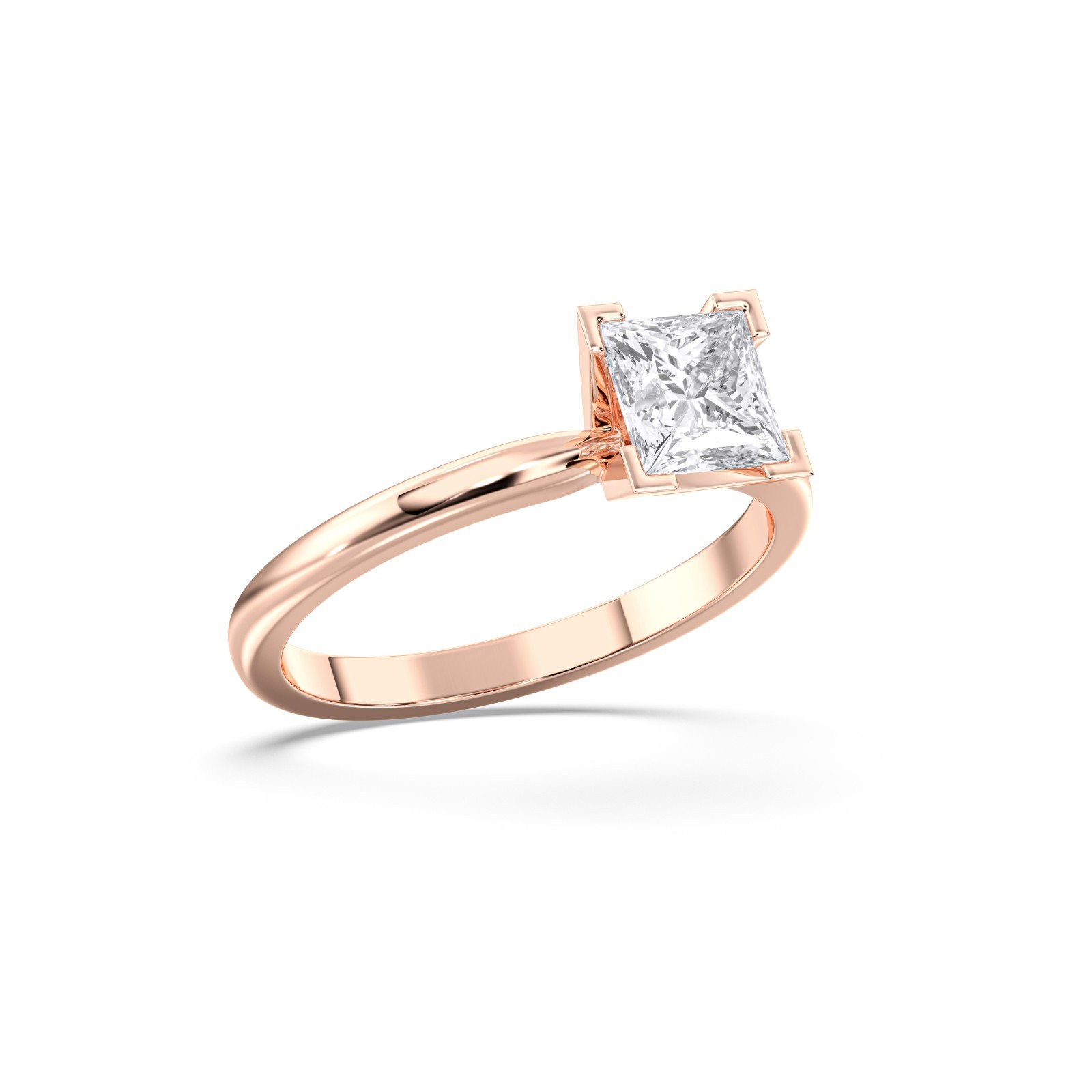 1.00Ct Princess Cut Moissanite Ring Women Half Bezel 925 Silver 10K