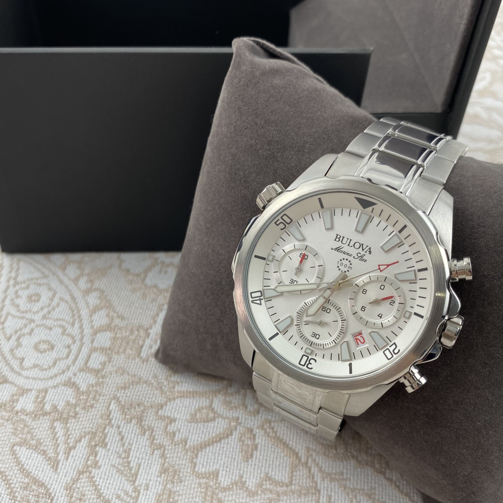 Bulova Marine Star 96B255 White Dial Stainless Chronograph Men’s Quartz Watch