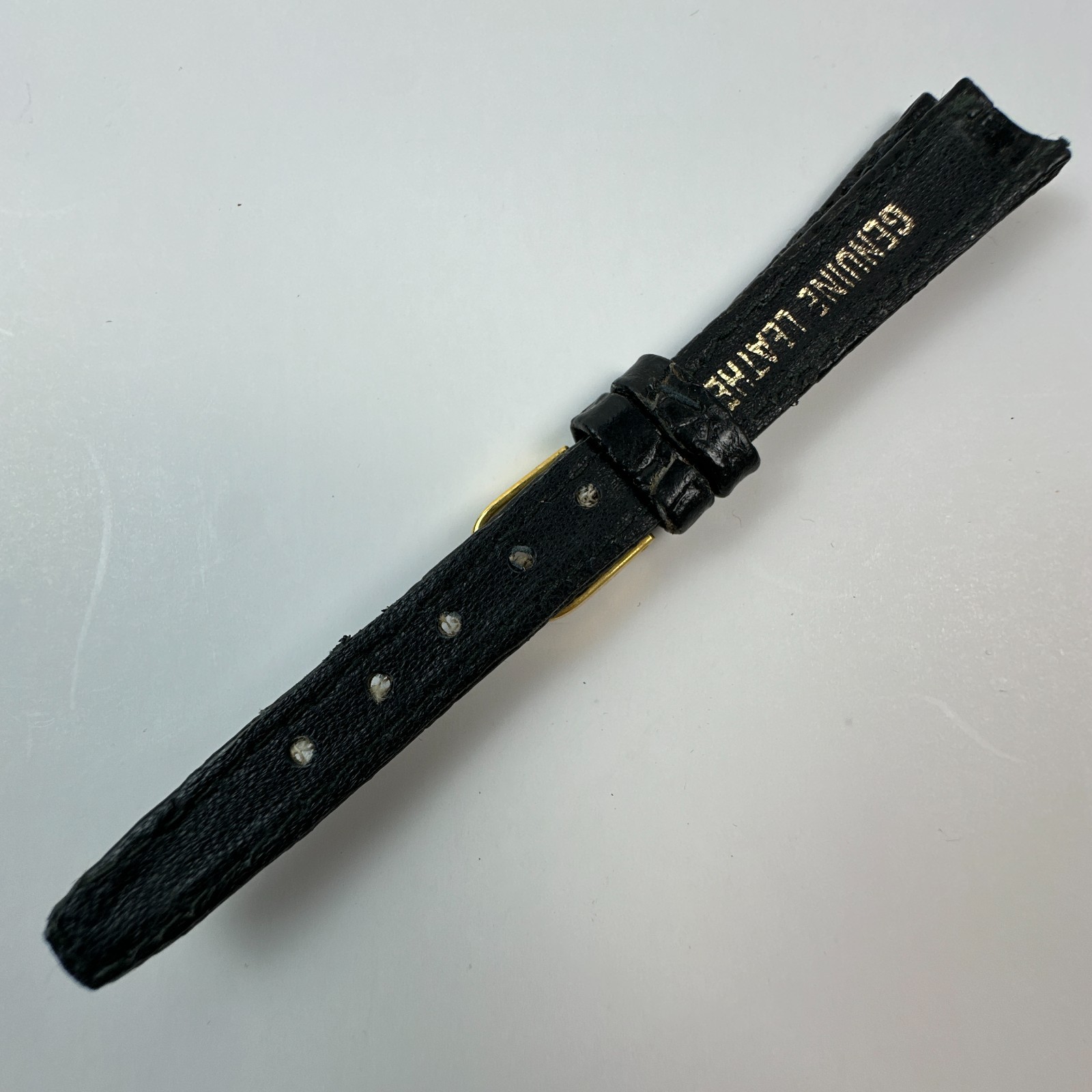 Womens Watch Bands Black 13mm Leather Crocodile Grain Two Piece Strap Gold Tone