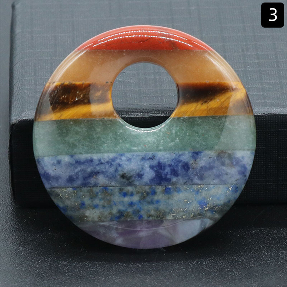 Natural Chakra Crystal Large Hole Donut Pendant Colorful Gemstone Round Circle