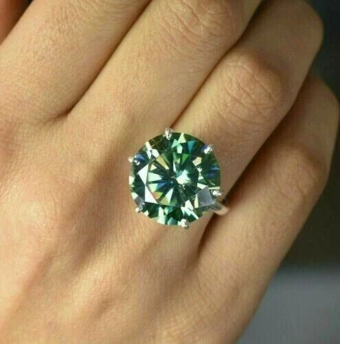 Certified Round Cut Blue Diamond Solitaire Ring in 925 Silver 6.20 Ct, Treated