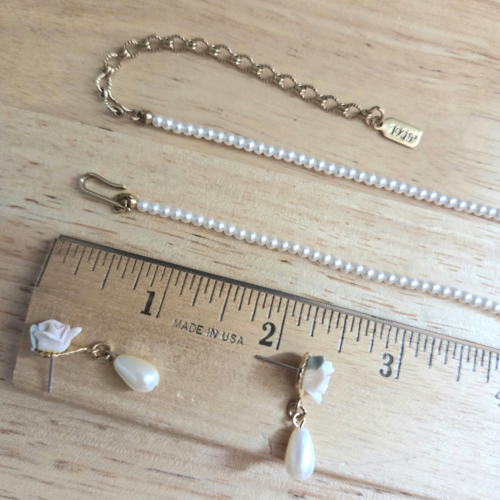 Vintage 1928 Rose Faux Pearl Necklace Earrings