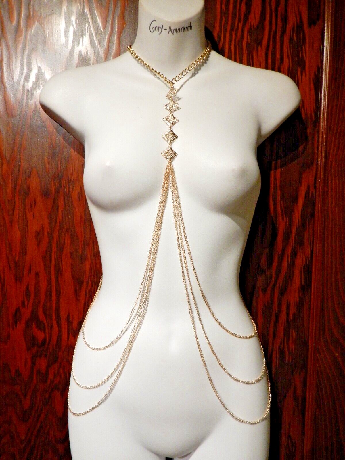 LAYERED CHAIN NECKLACE body jewelry harness draped gold tone choker Y4