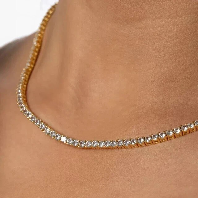 Round Lab Grown Diamond FG/VS-SI Wedding Gift Tennis Necklace 14k Yellow Gold