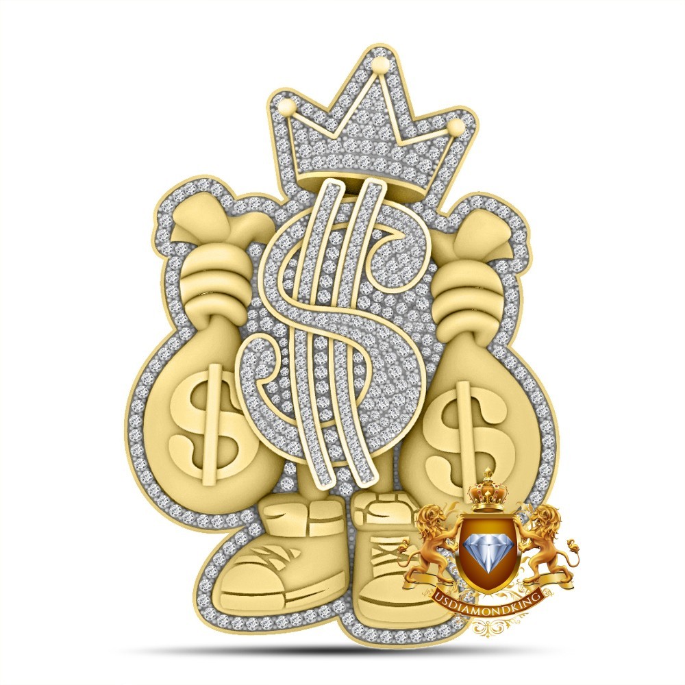 35+ Grams Big 2.75″ VVS1D Real Moissanite Money Man Holding Bags Charm Pendant