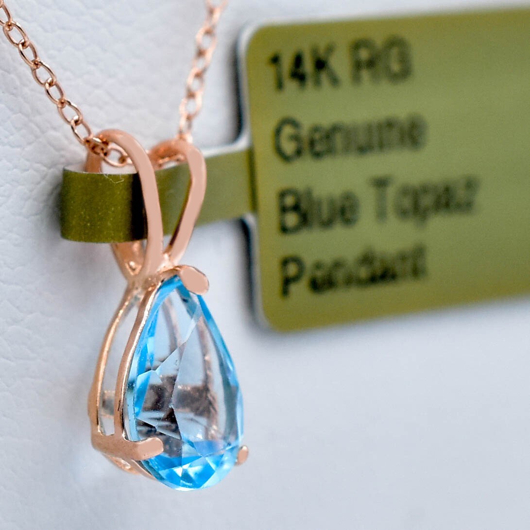 GENUINE 1.08 Cts BLUE TOPAZ PENDANT 14K SOLID ROSE GOLD- Free Appraisal – NWT