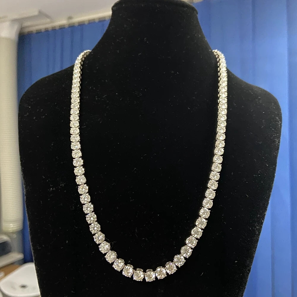 Round Cut Moissanite Tennis Chain Necklace Pass Tester 4MM 925 Sterling Silver