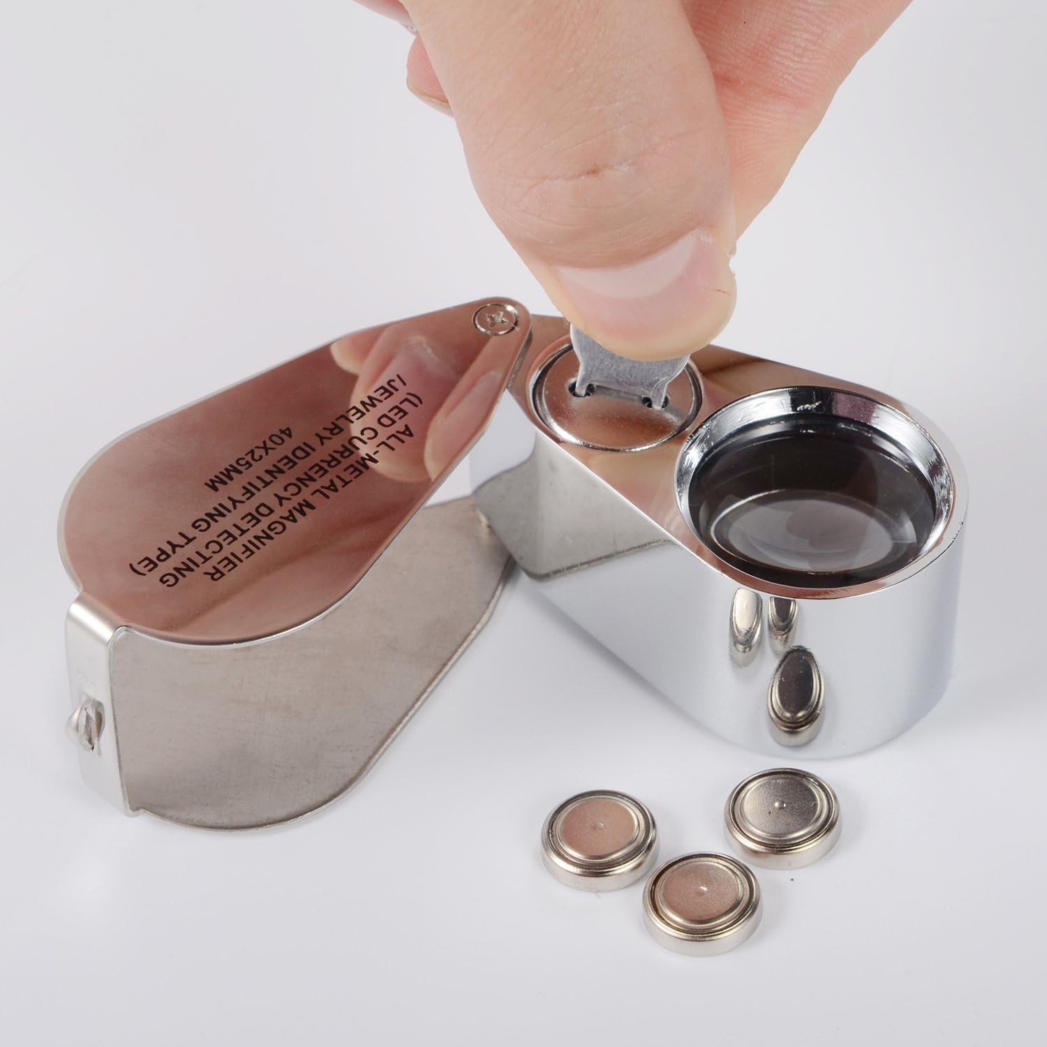 40X Jewelers Loupe, Full Metal Illuminated Jewelry Loop Magnifier, Silver