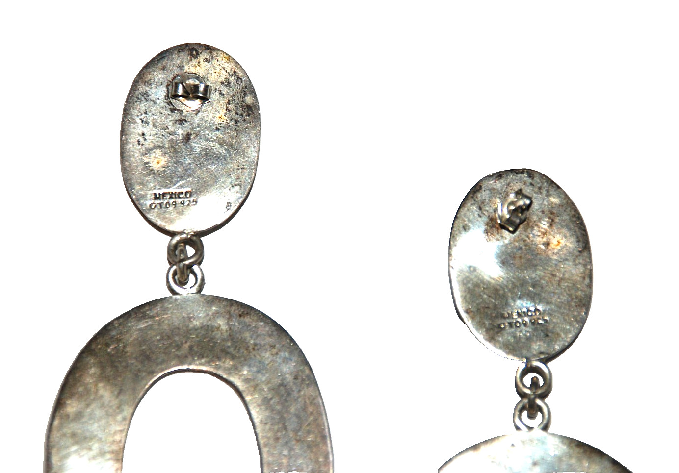 .925 Sterling Silver Modernist Oval Drop Dangle Earrings CT09 Mexico 1950s 3.25″