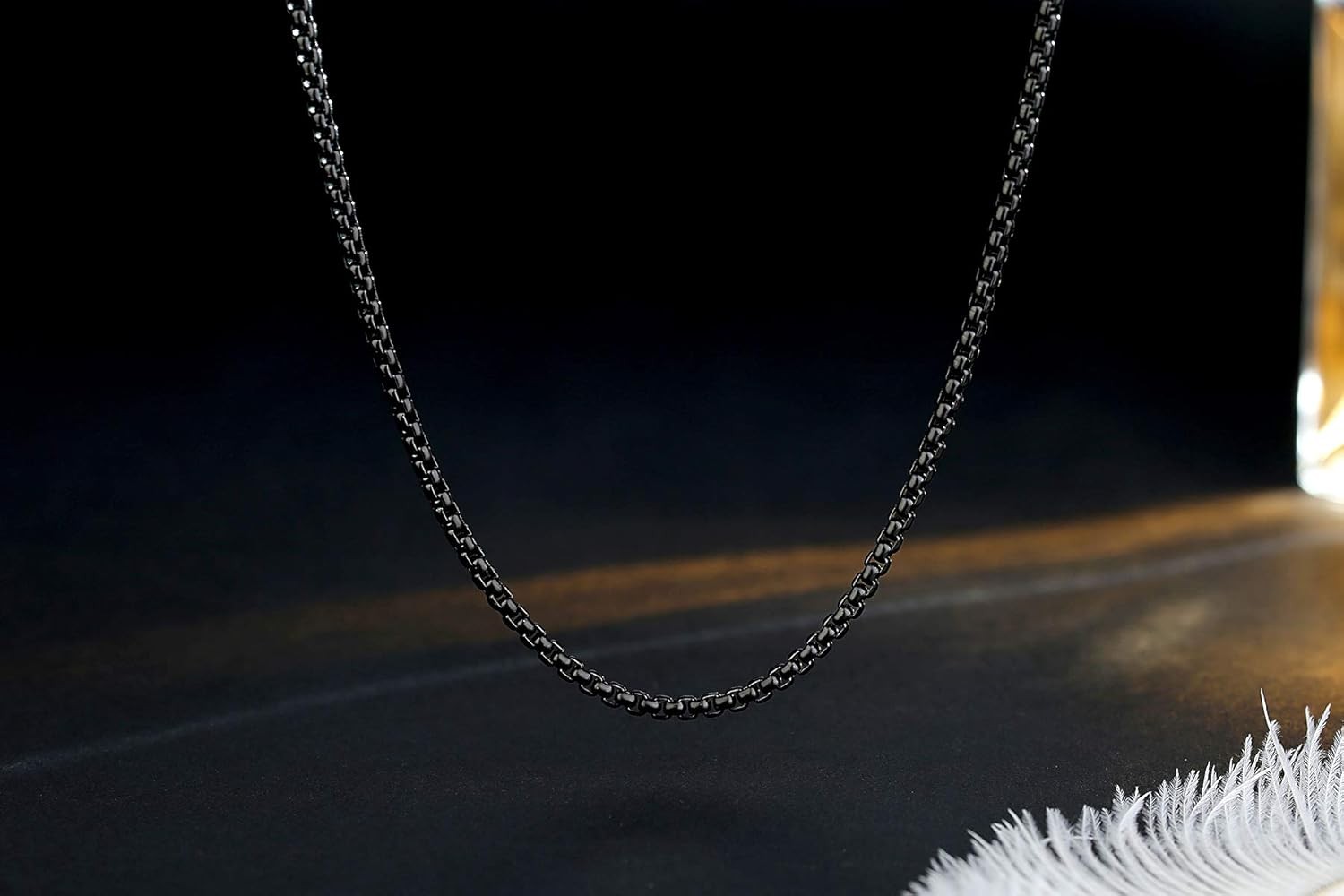 Mens Womens Stainless Steel Black Rolo Cable Chain Necklace, 18.0 Inches long