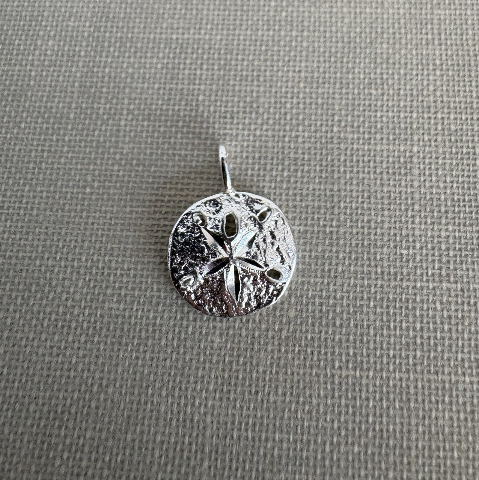 Vintage 14K White Gold Sand Dollar Charm Textured Ocean Beach Pendant