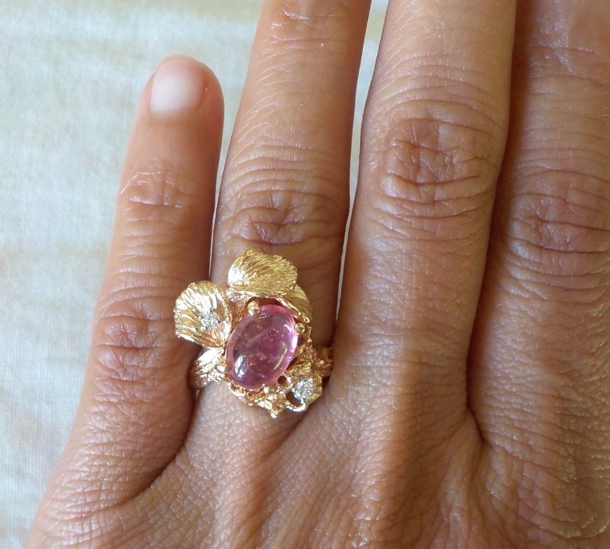 14K Yellow Gold Natural Pink Gemstone Diamond Ring – 6.80 gms, Sz 5.25, 2.36 ctw