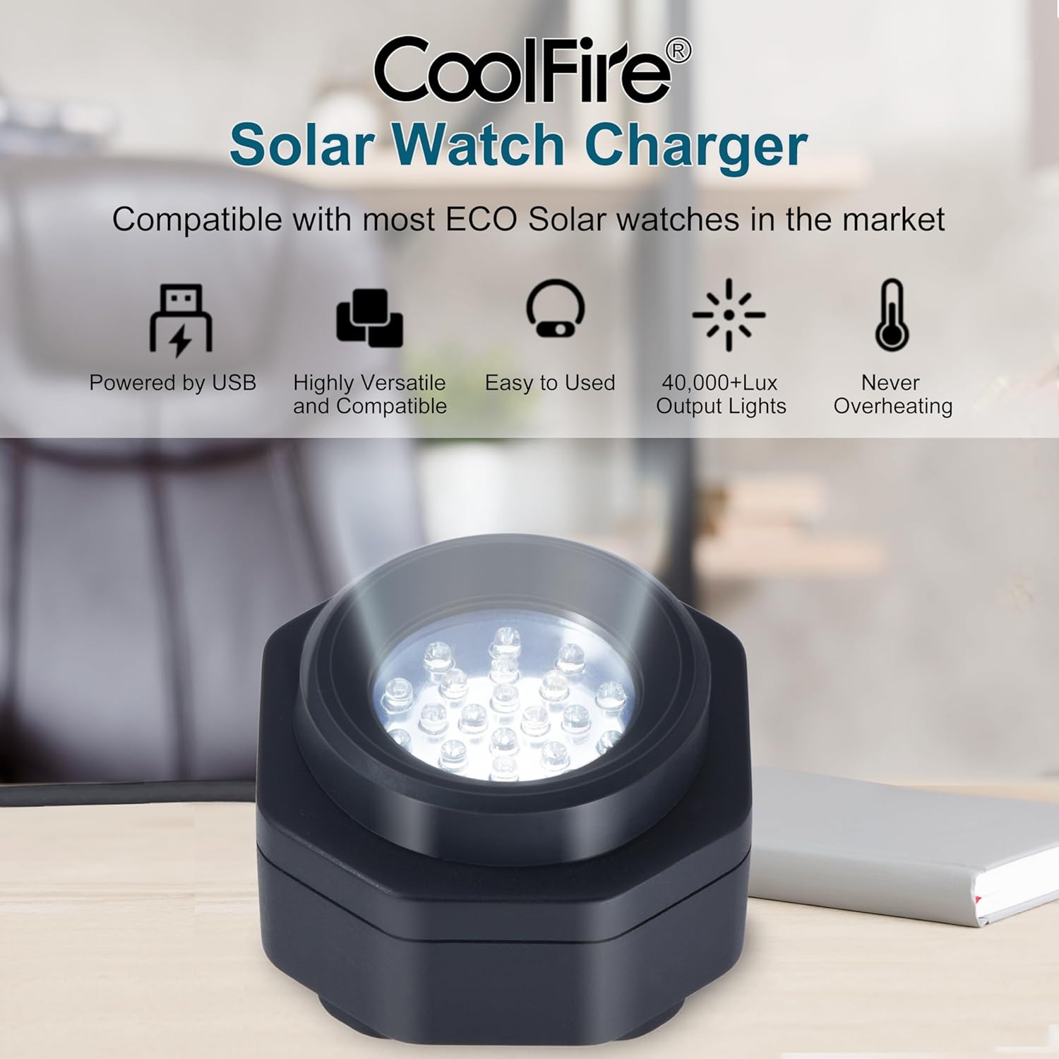 – UV Free Solar Watch Fast Charger for All Eco Solar Watches for Men, No 8H Time
