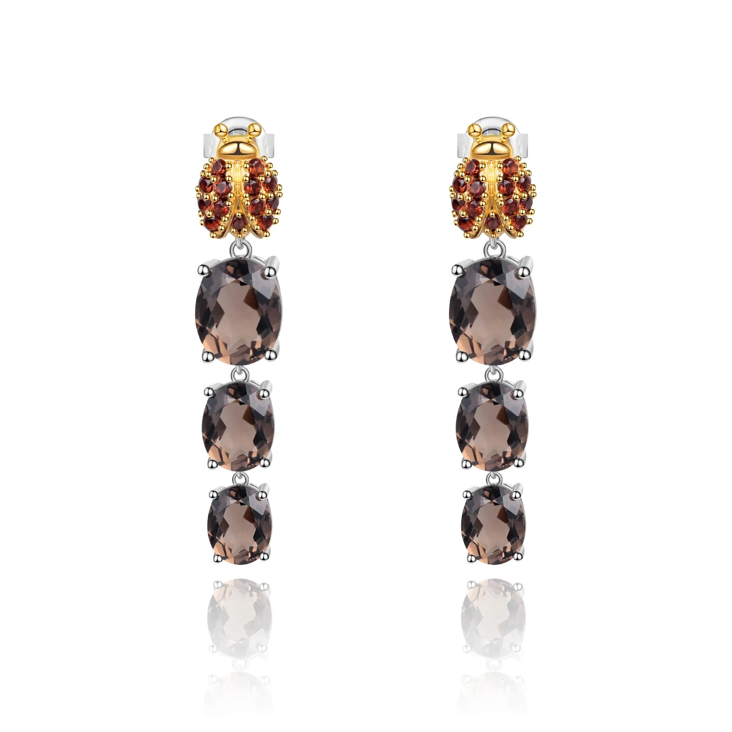 Natural Smoky Quartz Gemstone Drop Dangle Earrings 925 Sterling Sliver