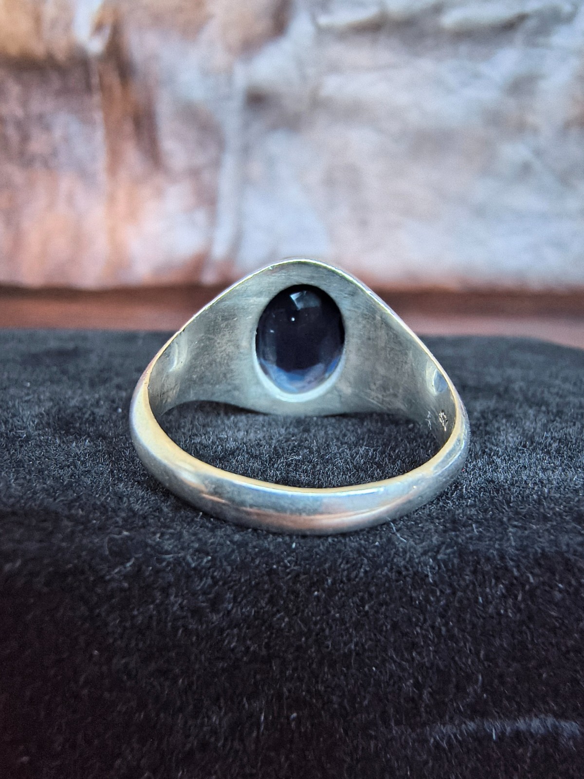 Vintage Men’s Sterling Silver Midnight Blue Stone Ring Size 12.5 Oval