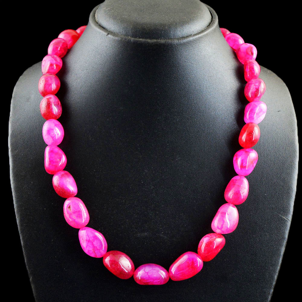 740.00 Cts Natural Untreated Pink Onyx Beads Single Strand Necklace (DG)