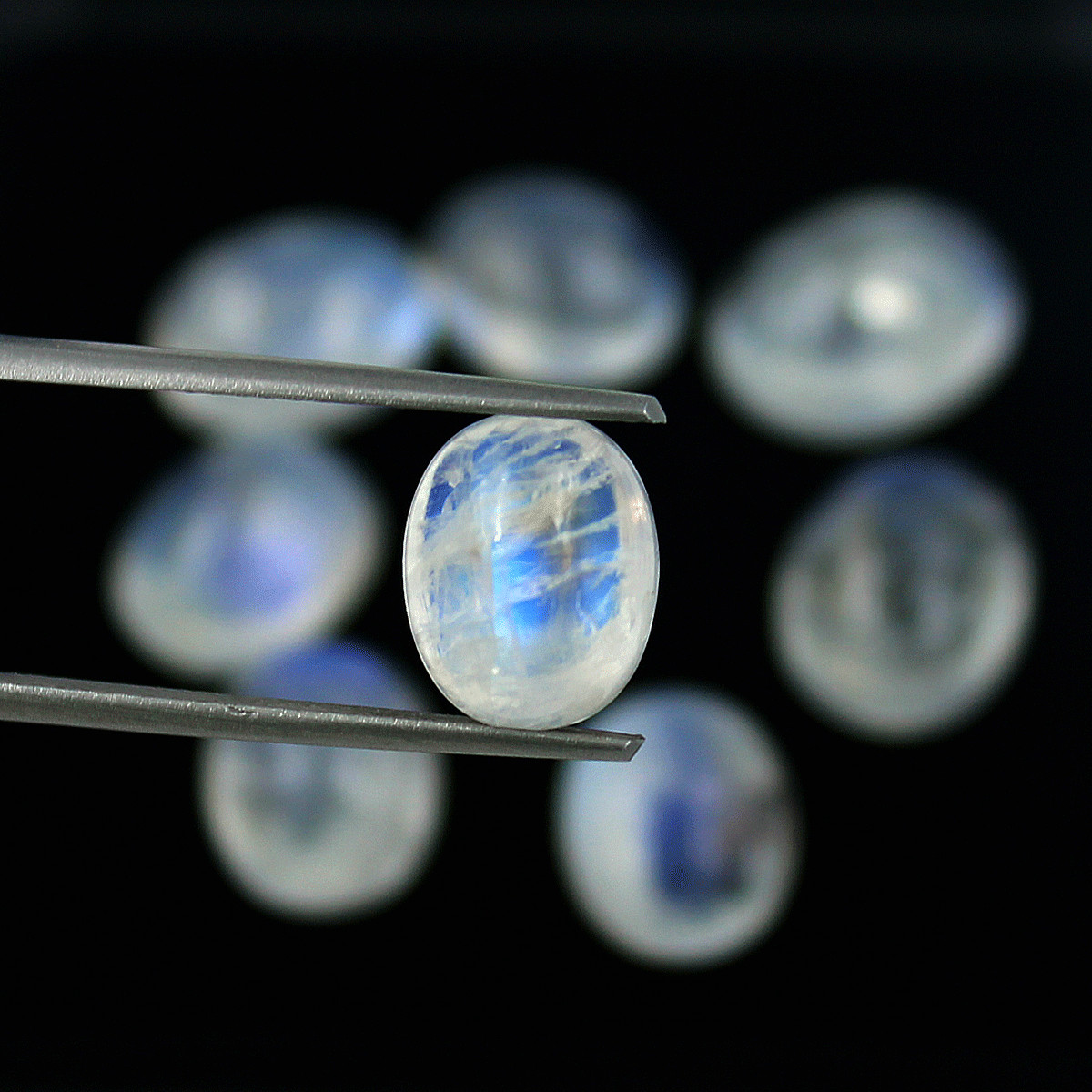 8 PC Natural Rainbow Moonstone High Quality 9mm-11mm Oval Cabochon Gemstones Lot