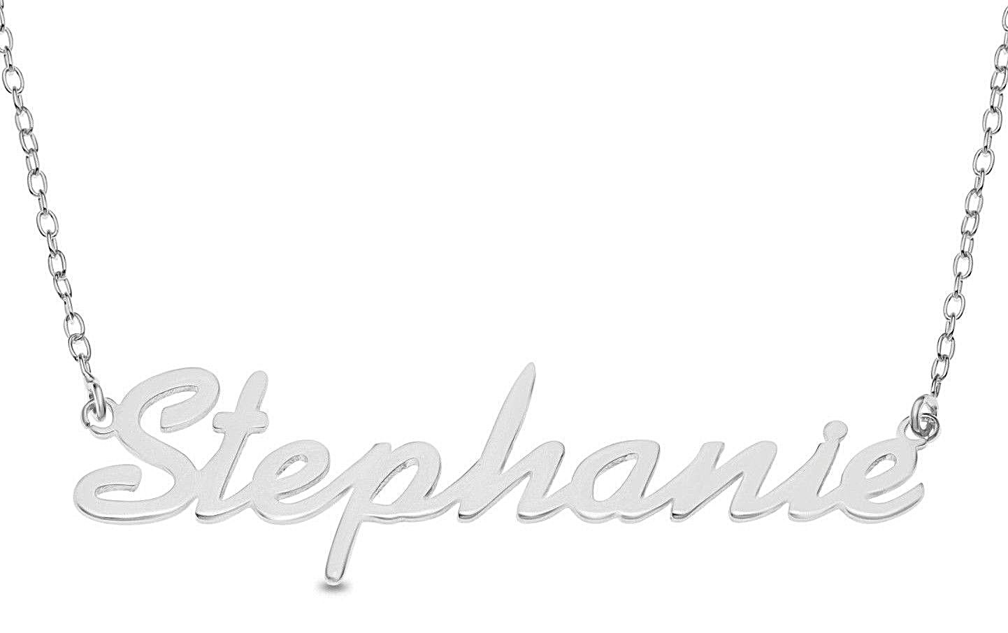 Stephanie Name Plate Necklace Pendent Sterling Silver Personalized Custom