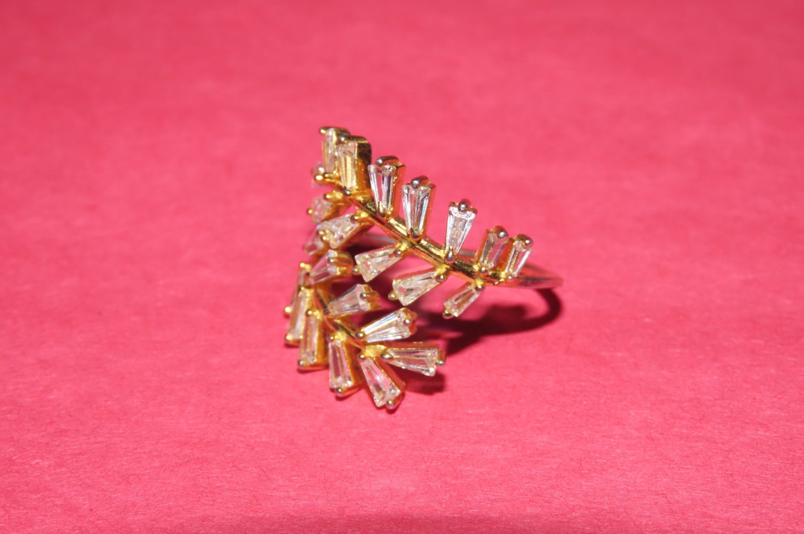 LAUREL LEAF RING STERLING VERMEIL 925 CUBIC Z BY FUZION CREATIONS SIZE 6.5